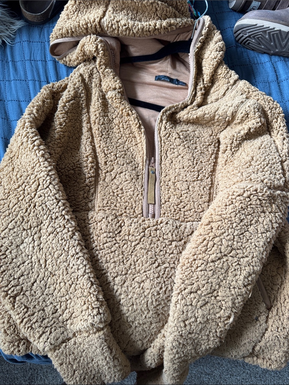 Women’s Hooded Sherpa Pullover Sweater - Tan
